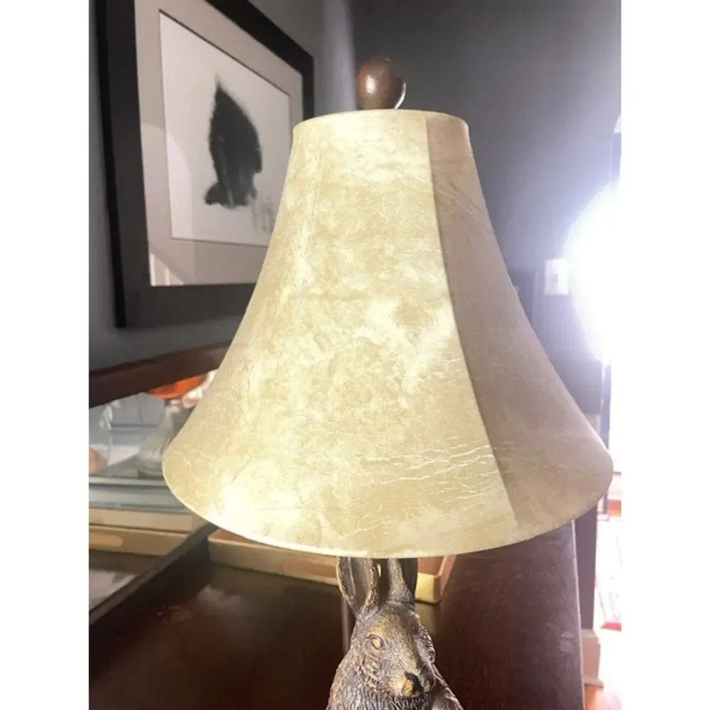 Vintage Bronze Tone Rabbit Table Lamp Woodland Cottagecore Nursery Decor Light